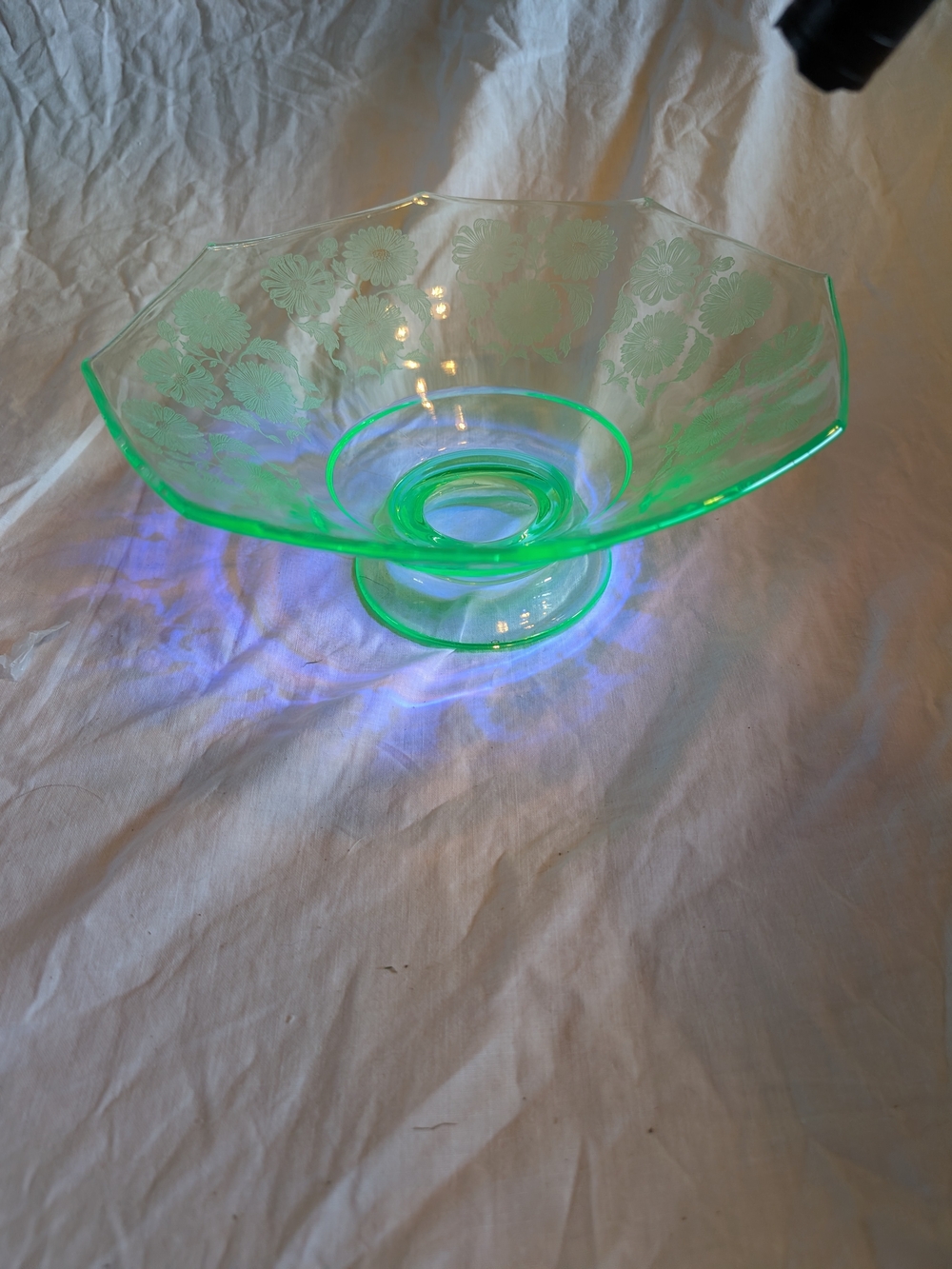 2/120$ Vintage Green Uranium Glass Compote Bowl